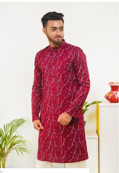 Lavelux Maroon Stylish Printed Design Cotton Punjabi LMP333_Video